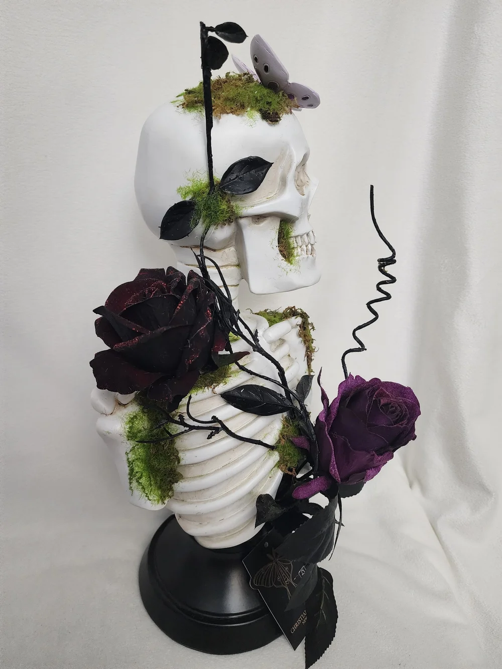 Skeleton Bust Floral Accent with Purple Roses by